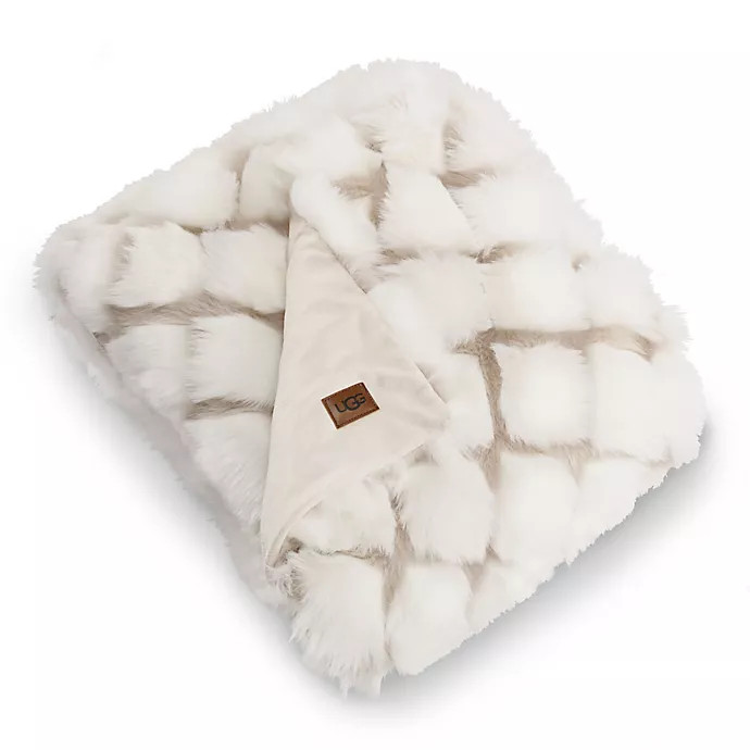 UGG® Kaley Faux Fur Throw Blanket in Snow/Birch | Bed Bath & Beyond