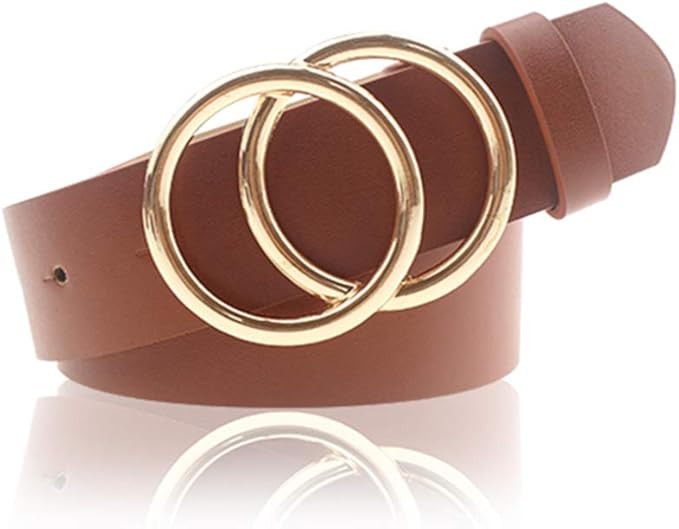 Udekit Women's PU Leather Belt Double O Ring Soft Faux Leather Waist Belt | Amazon (US)