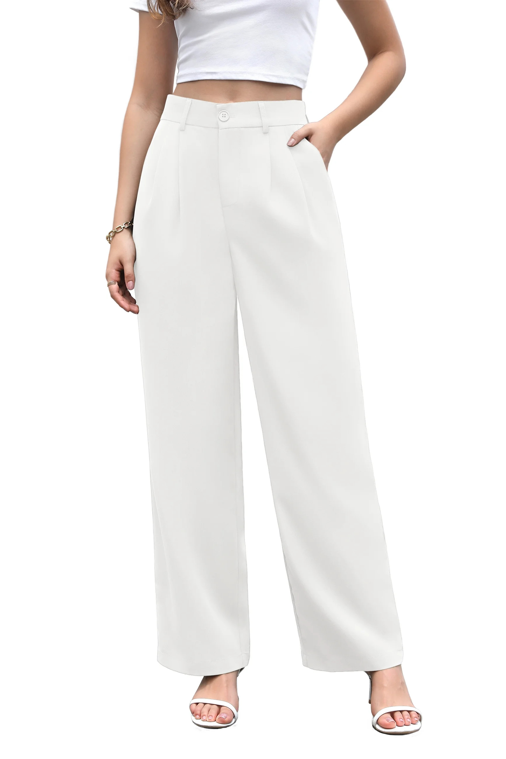 Uvplove Women's Work Trousers Loose Wide Leg Business Pants Breathable Suit Pants White-L - Walma... | Walmart (US)