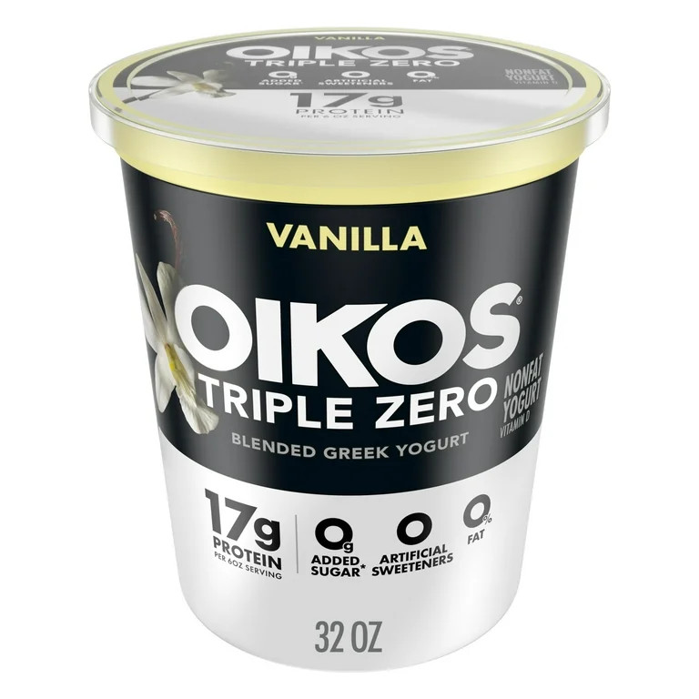 Oikos Triple Zero 17g Protein, 0g Added Sugar, Fat Free Vanilla Greek Yogurt Tub, 32 oz | Walmart (US)