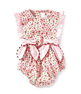 Baby Girls Sleeveless Cherry Print Side Bow Bubble Romper | Dillard's
