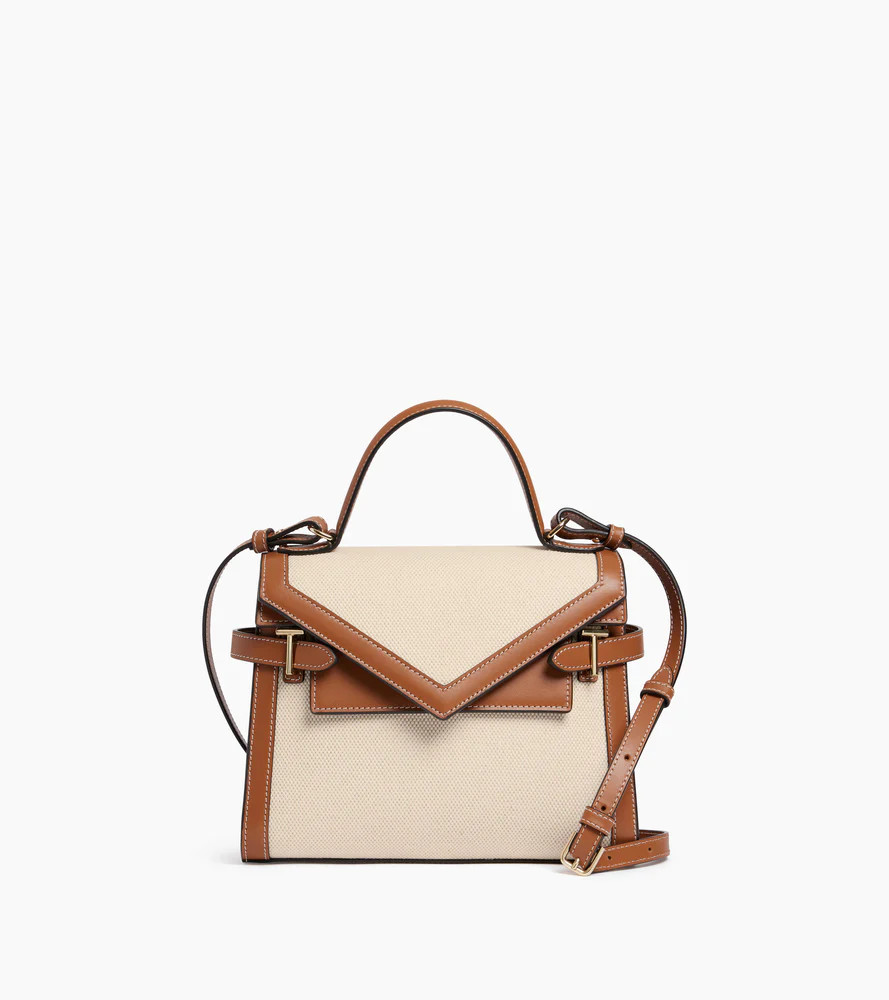 Emilie medium double flap handbag in cotton canvas and smooth leather | Le Tanneur
