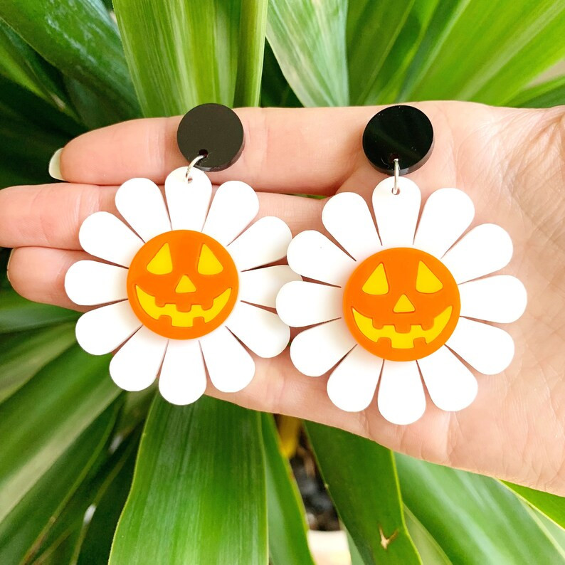 Pumpkin Daisy Earrings Trick-or-treat Kawaii Earrings - Etsy | Etsy (US)