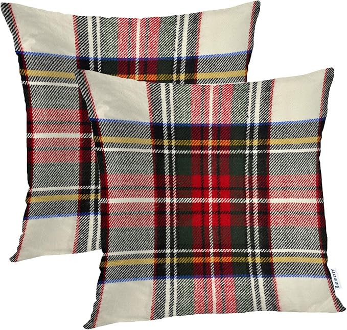 Batmerry Red White Plaid Decorative Pillow Covers, 22 x 22 Inch Colorful Scottish Tartan Plaid Do... | Amazon (US)