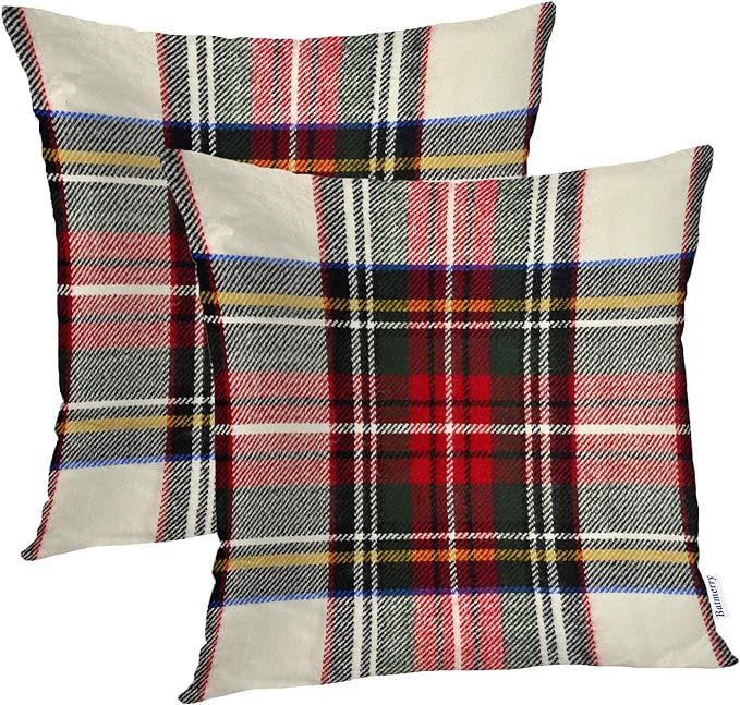 Batmerry Red White Plaid Decorative Pillow Covers, 22 x 22 Inch Colorful Scottish Tartan Plaid Do... | Amazon (US)