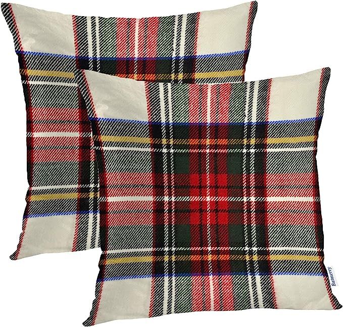 Batmerry Red White Plaid Decorative Pillow Covers, 16 x 16 Inch Colorful Scottish Tartan Plaid Do... | Amazon (US)