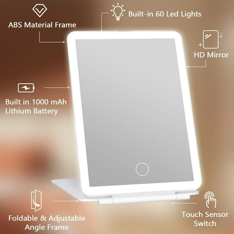 COOLJEEN Rechargeable Travel Makeup Vanity Mirror with 60 Led Lights Portable Rectangle White 7.9... | Walmart (US)