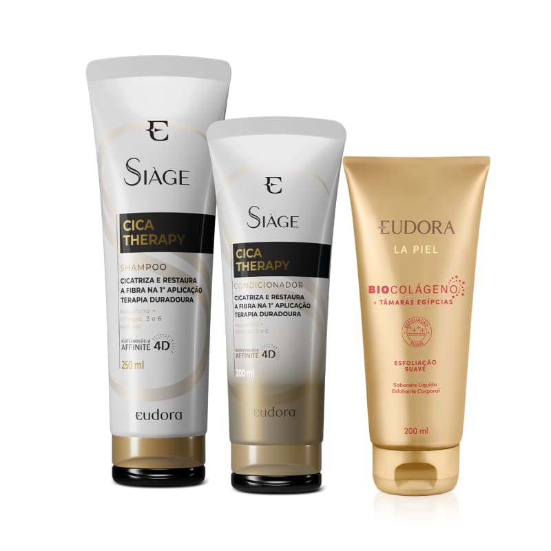 Combo Eudora: Sabonete Esfoliante La Piel Tâmaras Egípcias 200ml + Shampoo Cica-Therapy 250ml +... | Eudora (BR)