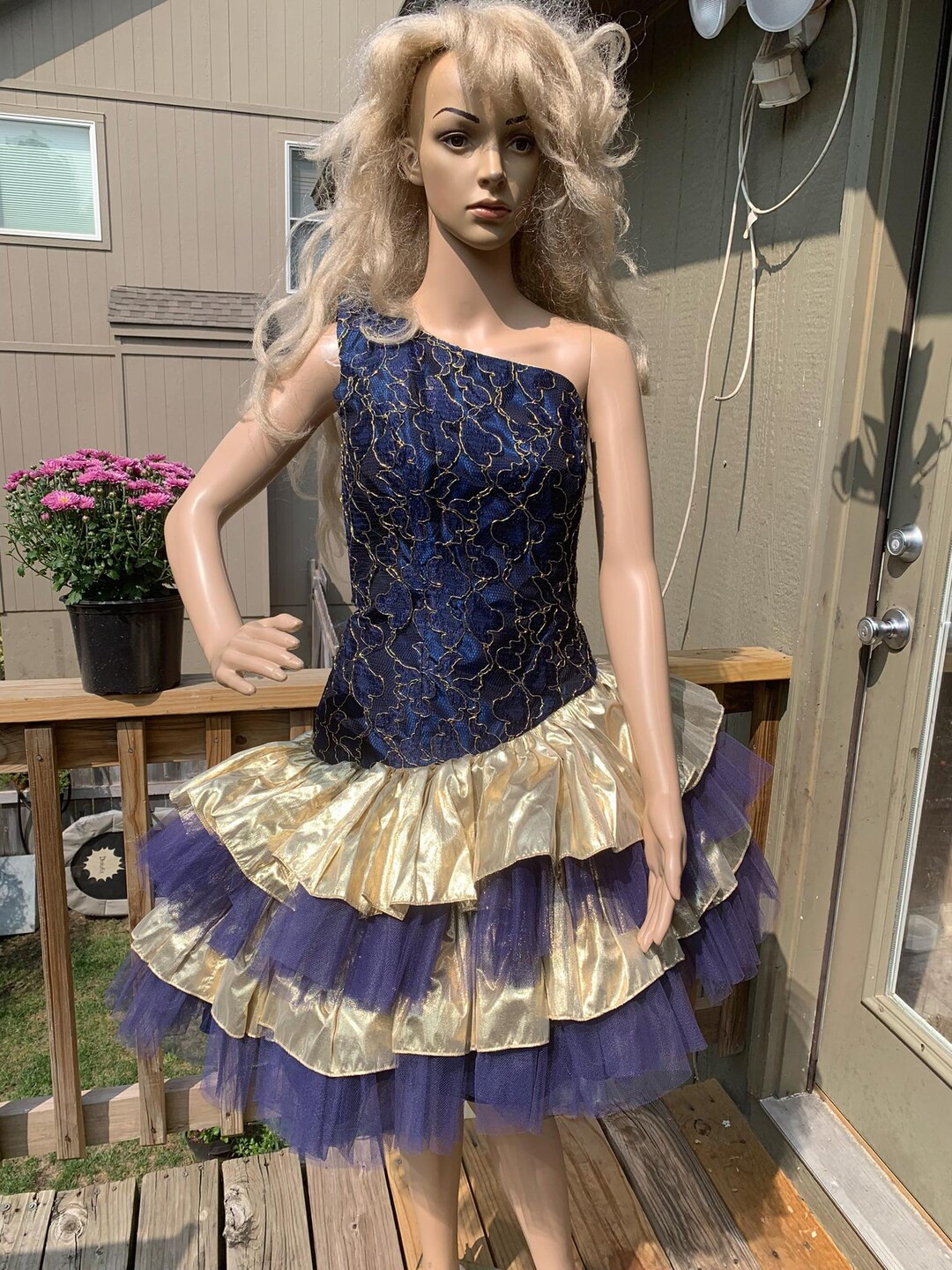 Vintage 1980's Size 10 Loralie Gold Lame Navy Blue Party Prom Formal Dress - Etsy | Etsy (US)