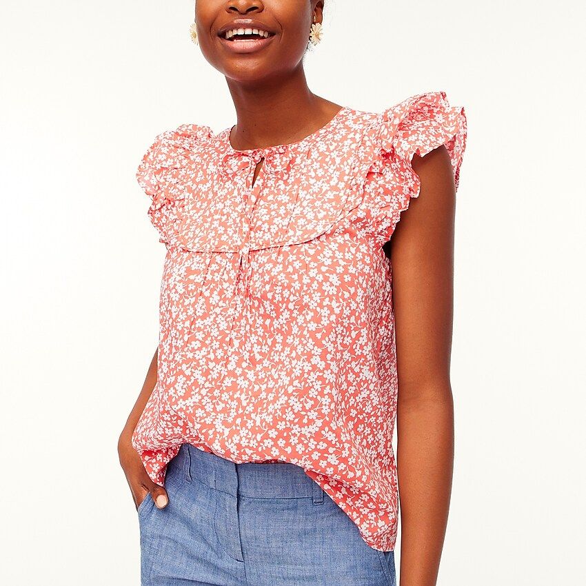 Factory: Floral Flutter Top With Bib Trim For Women | J.Crew Factory