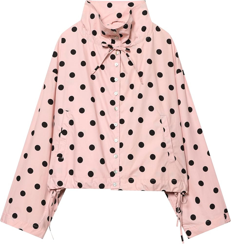 Womens Polka Dot Button Down Jacket Stand Collar Cropped Coat Trendy Fall Spring Jacket with Pock... | Amazon (US)