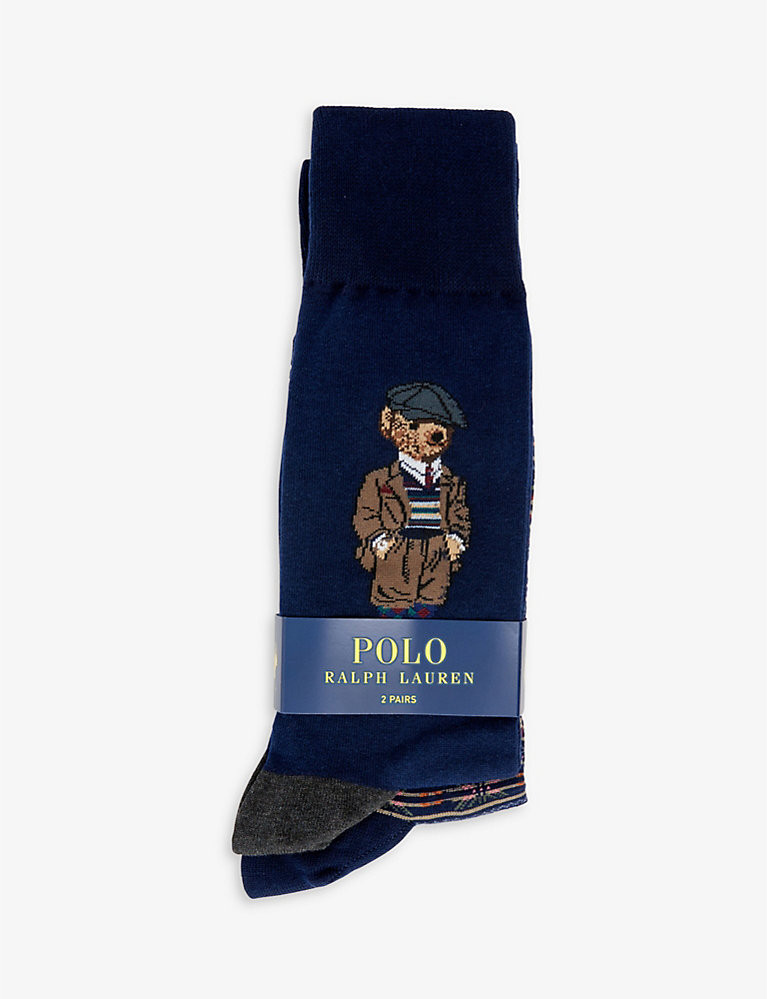 POLO RALPH LAUREN Bear-pattern pack of two cotton-blend socks | Selfridges