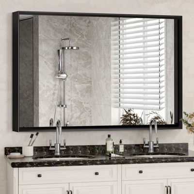 Glossy Black Bathroom Mirror: Modern, Rectangular, Farmhouse Style, Horizontal/Vertical | Target
