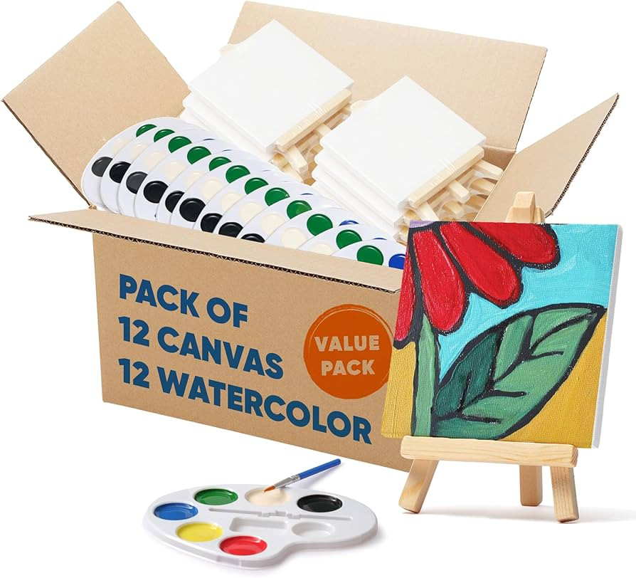 Mini Canvas and Easel Set with Mini Watercolor Paint in Bulk Set of 12 - Kids Art Party Favors & ... | Amazon (US)