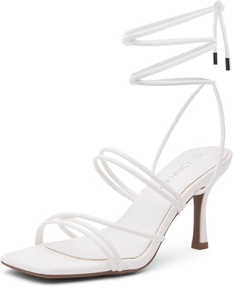 Shoe Land SL-Lumi Women's Lace-Up Heels, Square Open Toe Strappy Heeled Sandals, Ankle Wrap Tie-U... | Amazon (US)