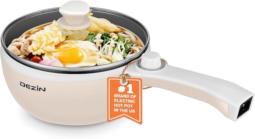 Dezin Hot Pot Electric Upgraded, Non-Stick Sauté Pan, Rapid Noodles Electric Pot, 1.5L Mini Port... | Amazon (US)