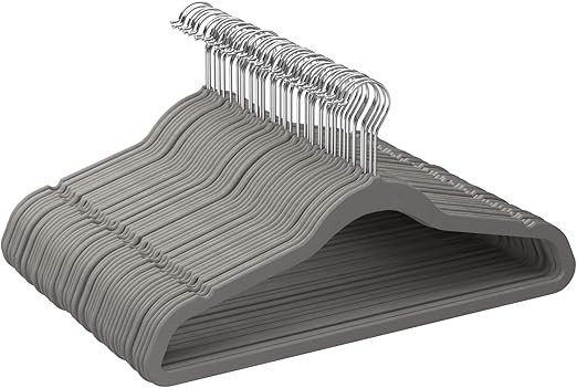 Amazon Basics Slim, Velvet, Non-Slip Clothes Suit Hangers, Grey/Silver - Pack of 50 | Amazon (US)