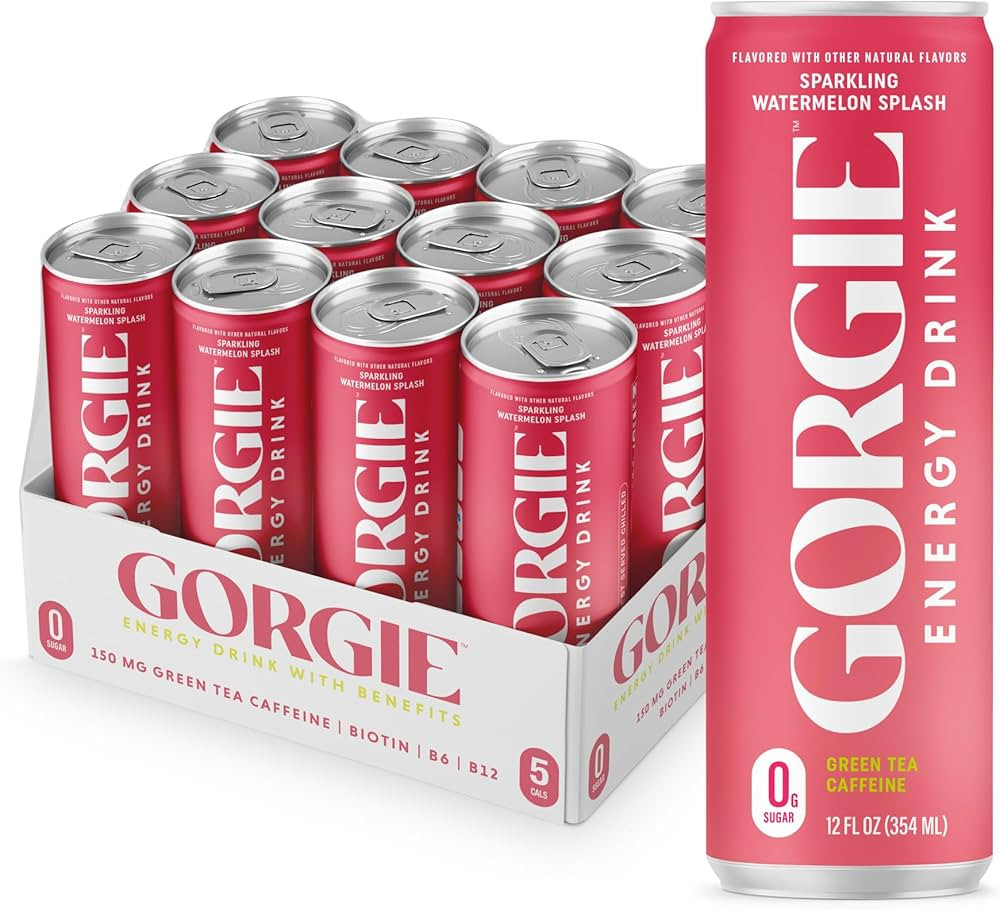 GORGIE Sugar Free Natural Energy Drinks, Sparkling Watermelon Crush (12 Pack) - Healthy Energy Dr... | Amazon (US)