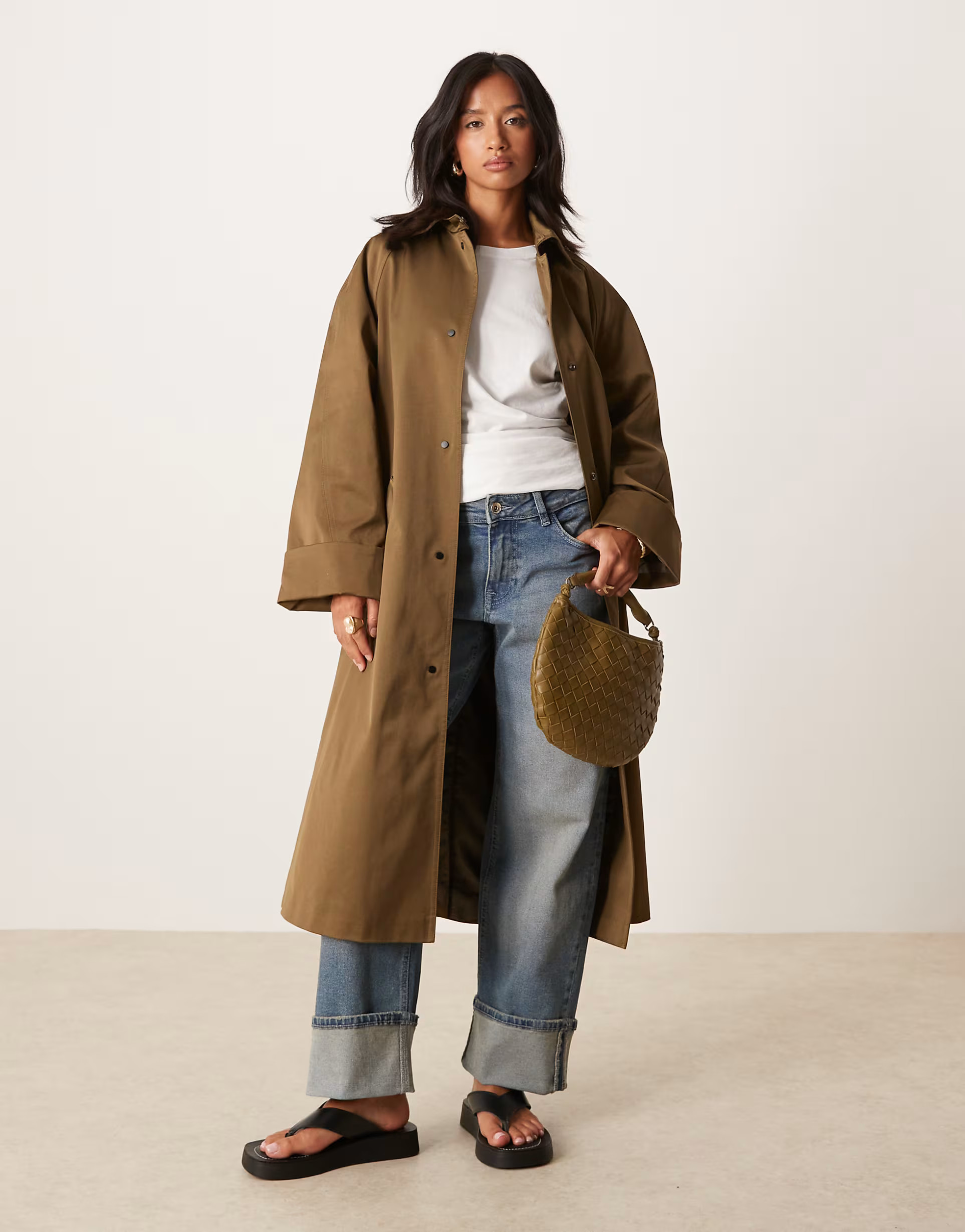 ASOS DESIGN Petite longline car coat trench khaki | ASOS | ASOS (Global)