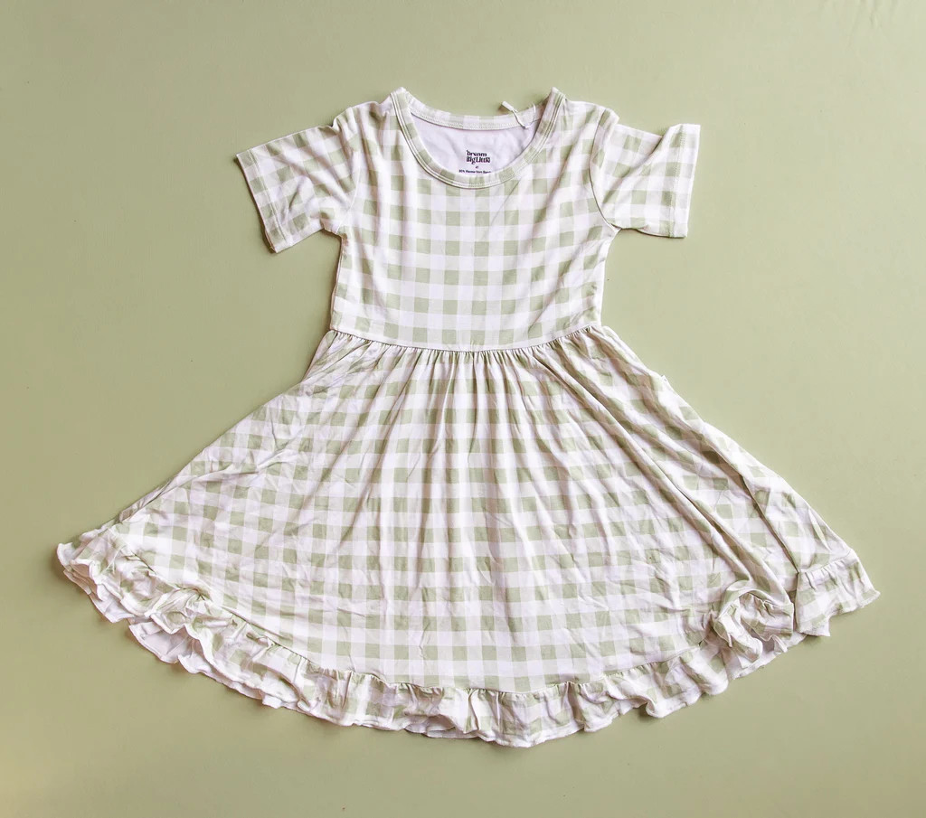SAGE GINGHAM DREAM RUFFLE DRESS | Dream Big Little Co.