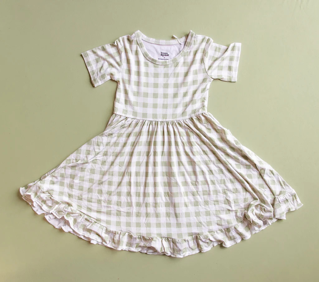 SAGE GINGHAM DREAM RUFFLE DRESS | DREAM BIG LITTLE CO