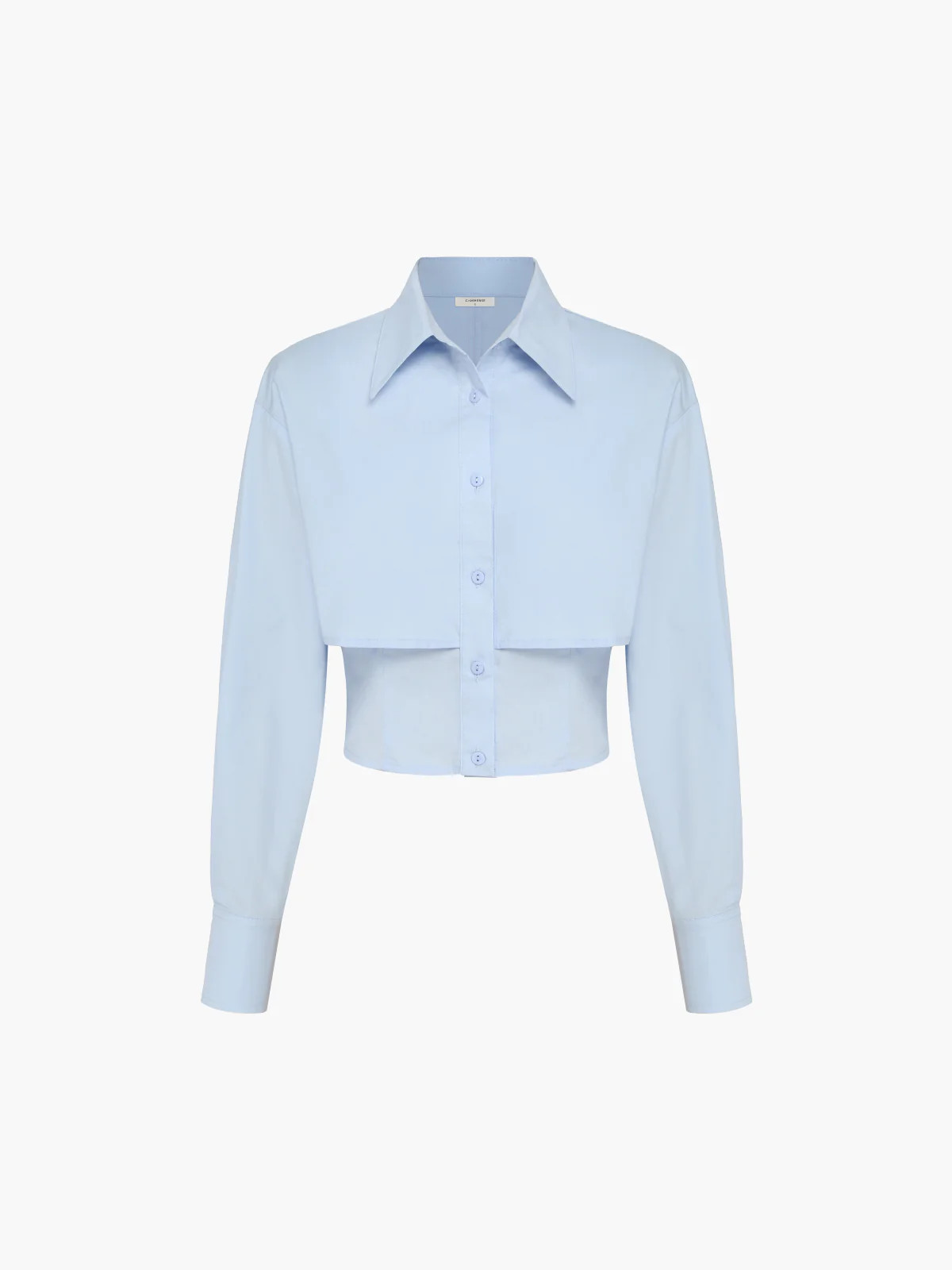 Baby Blue Open Collar Double Layer Crop Shirt | Commense