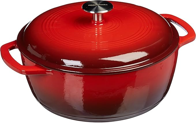 Amazon Basics Enameled Cast Iron Covered Round Dutch Oven, 6-Quart, Red | Amazon (US)