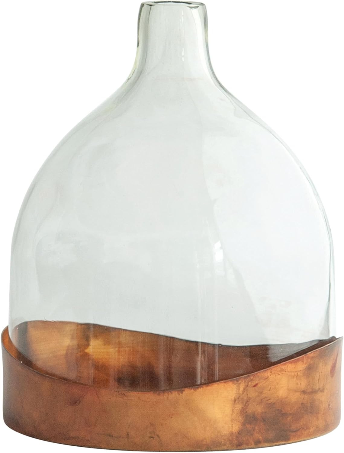 Creative Co-Op Glass Cloche with Antique Copper Finished Metal Tray (Set of 2 Pieces) Vases, Brown | Amazon (US)