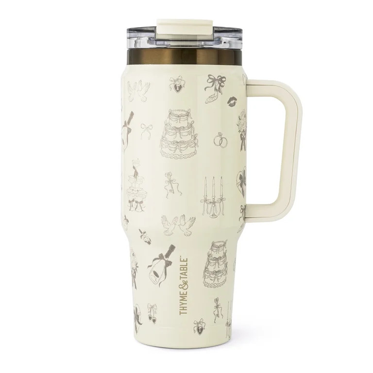 Thyme & Table 32oz Stainless Steel Luna Tumbler with Handle and Dual Straw Lid, Wedding | Walmart (US)