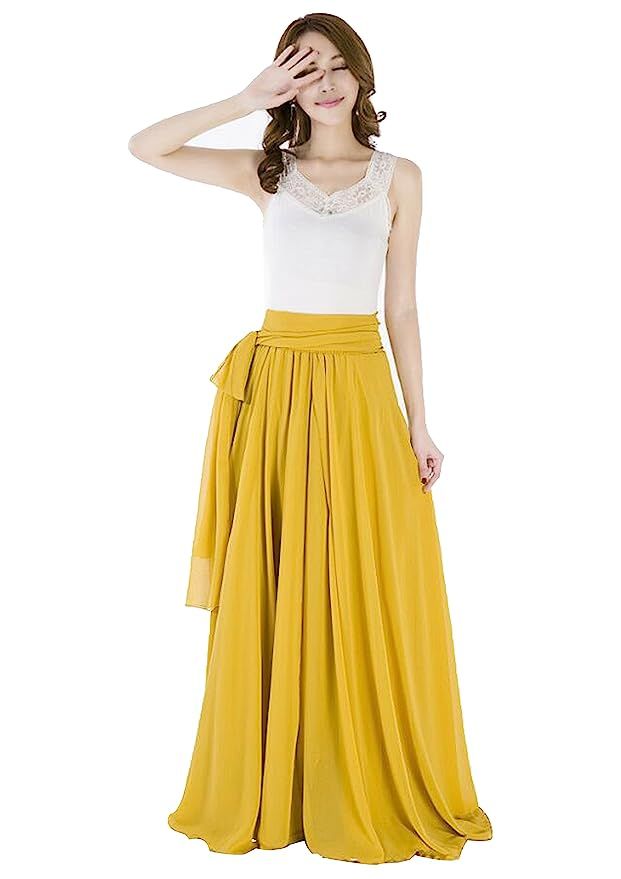 Sinreefsy Summer Chiffon High Waist Pleated Big Hem Floor/Ankle Length Beach Maxi Skirt for Women... | Amazon (US)