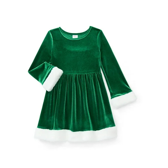 Holiday Time Girls Santa Velour Dress with Long Sleeves, Sizes 4-18 | Walmart (US)