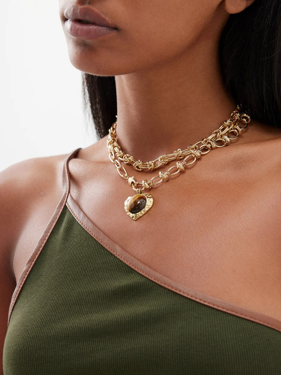 Luca tiger's eye & 18kt gold-plated necklace | Matches (US)