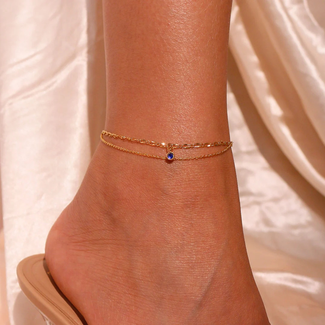 Birthstone anklet something blue Mother's day gift anklets birthday gifts Personalized anklet | Etsy (US)