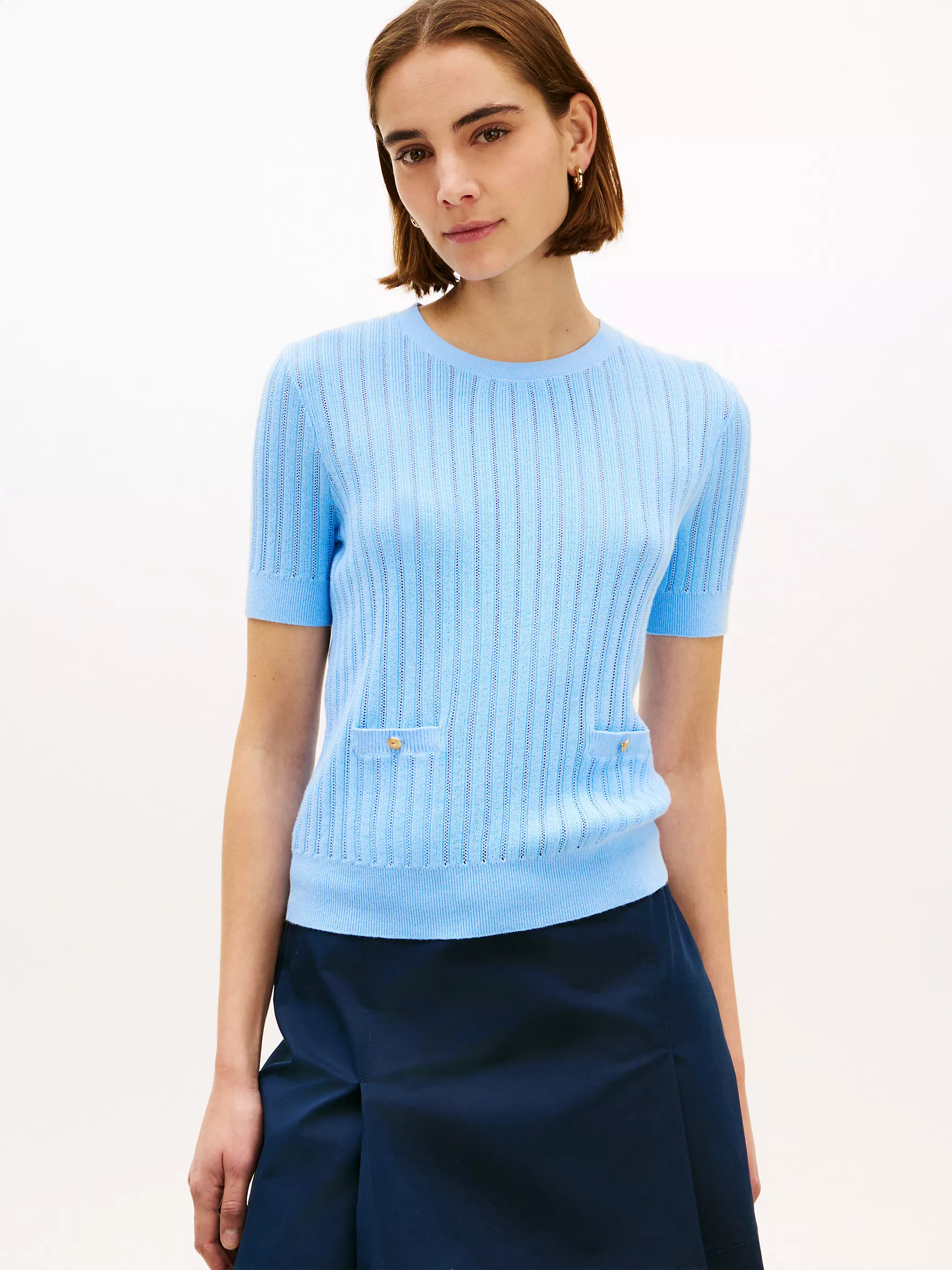 Short-Sleeve Pointelle Pocket Sweater | Tommy Hilfiger | Tommy Hilfiger (US)