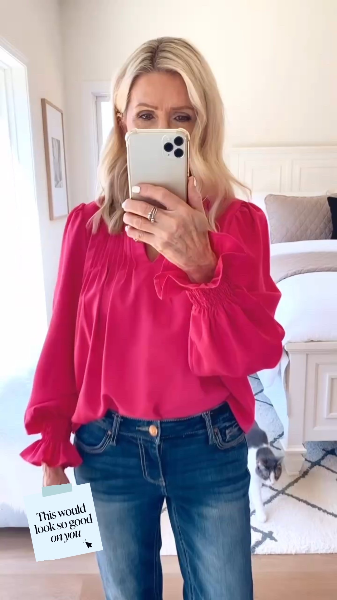 Long Sleeved V-neck Boho Blouse In pink. Styled with flare jeans for a casual put together look. Dress it up or down/TTS/ wearing size small/ size 26 jeans 

#LTKSeasonal #LTKWorkwear #LTKStyleTip