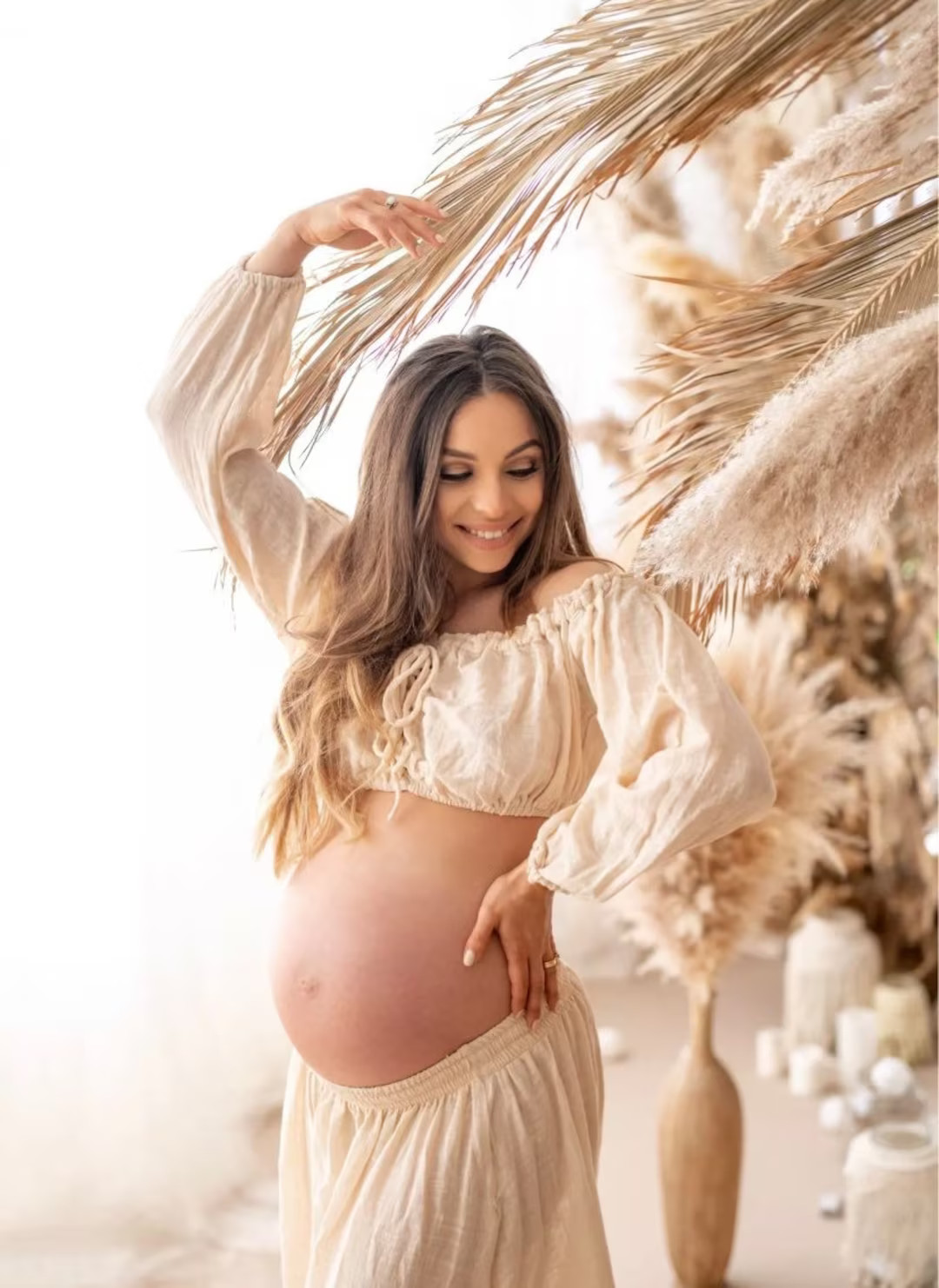 Linen maternity dress, maternity photoshoot, natural linen dress, two piece set crop top skirt se... | Etsy (US)