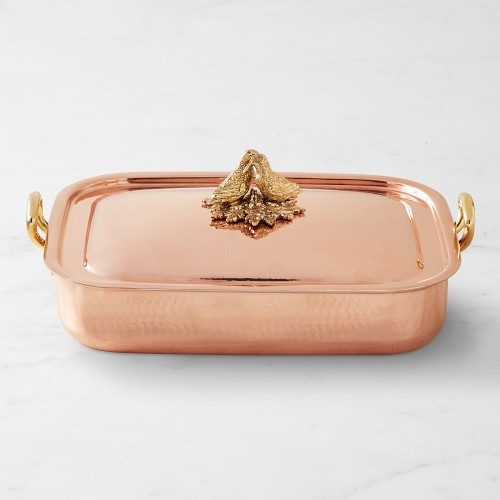 Ruffoni Historia Hammered Copper Rectangle Roasting Pan with Lovebirds Knob | Williams-Sonoma