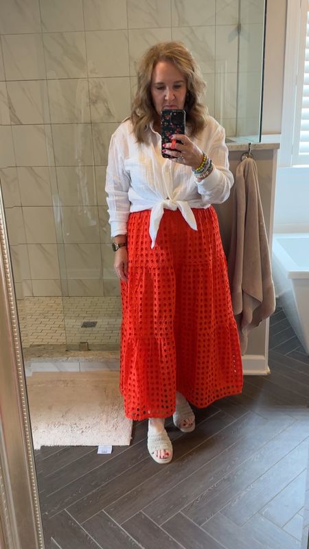 Blouse and skirt size large. Really good pieces and super good prices. 

Summer outfit Sunday style maxi skirt white blouse kohls

#LTKOver40 #LTKFindsUnder50 #LTKMidsize