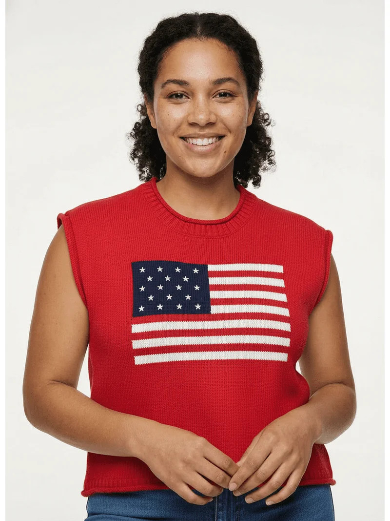 Jollidays Women's American Flag Crewneck Rolled Sleeve Pullover Sweater, Sizes S- XL | Walmart (US)