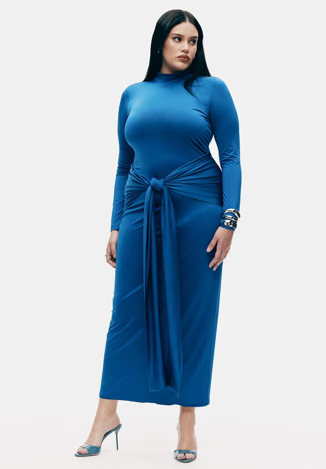 Tie Front Mock Neck Maxi Dress | Eloquii