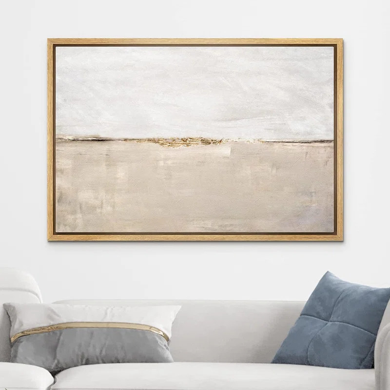 Minimal Landscape " IDEA4WALL Framed Canvas Print Wall Art Pastel Tan Gray Duotone Landscape Abst... | Wayfair North America