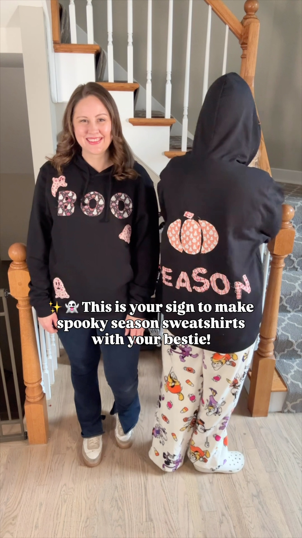 ✨👻 This is your sign to make spooky season sweatshirts with your bestie! We found the cutest Halloween fabric and turned it into DIY appliqué sweatshirts—and they came out so fun! 🧵🎃

A couple of tips I learned along the way:
👉 Trace your letters in reverse (or print them mirrored) so they face the right way once placed on the sweatshirt.
👉 Use bonding sheets—it makes everything stick so much easier before sewing or ironing!

Who’s ready to make one?! 🖤👻🎃 Find all the supplies here! 

#SpookySeason #DIYHalloween #HalloweenStyle #LTKDIY #DIYsweatshirt

#LTKFamily #LTKSeasonal #LTKStyleTip