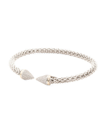 Made In Italy 14kt Gold Sterling Silver Pave Cuff Bracelet | TJ Maxx