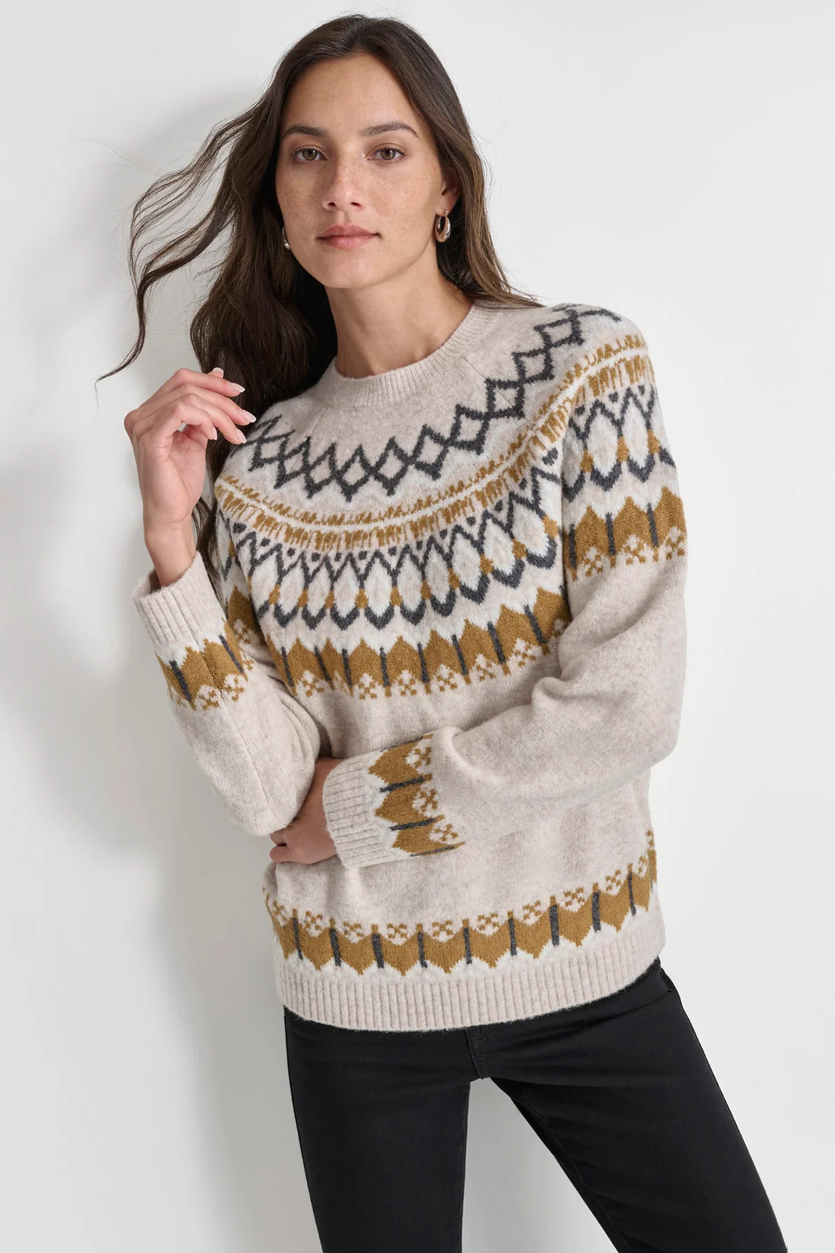 FAIRISLE LUREX RAGLAN SWEATER | DKNY