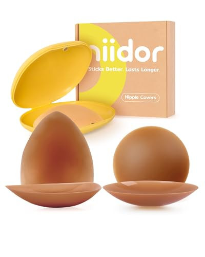 Niidor Non-Adhesive Nipple Covers for Women, Grippy Silicone Nipple Pasties Reusable With Travel Case Circle & Triangle Combo Latte M | Amazon (US)