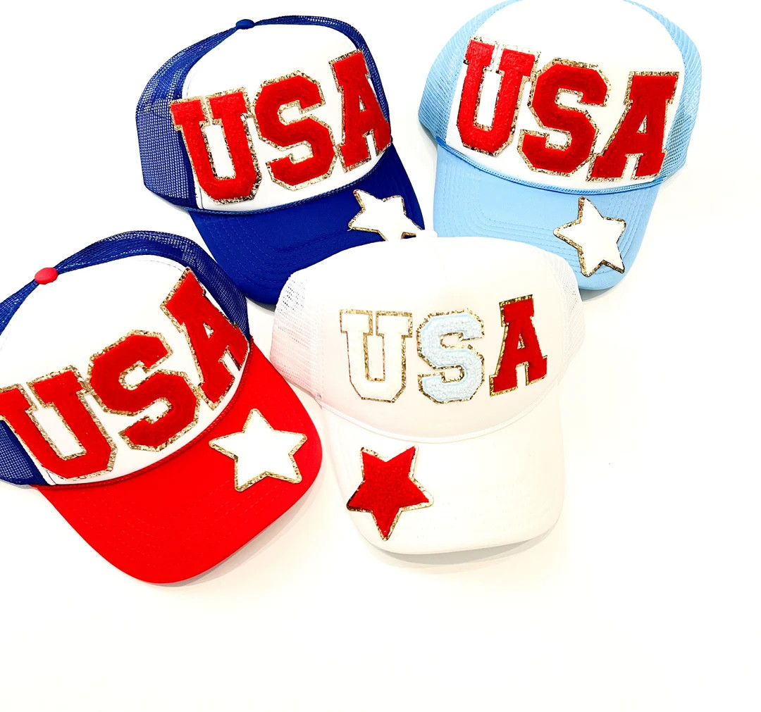 USA Glitter Patch Trucker Hat 4th of July or Memorial Day Patriotic Hat Red White and Blue Foam T... | Etsy (US)