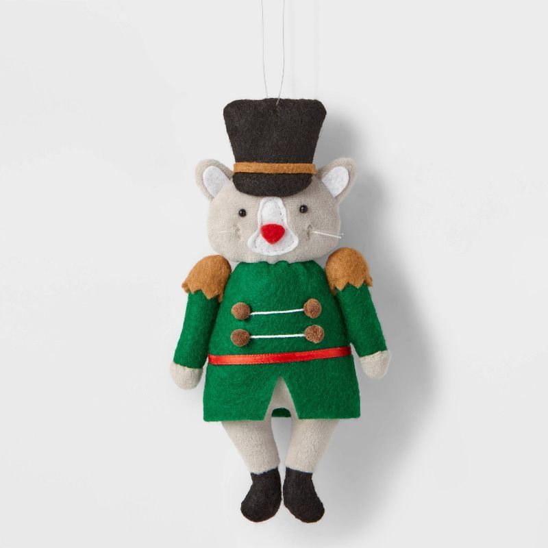 Fabric Gray Cat with Green Jacket Christmas Tree Ornament - Wondershop™ | Target