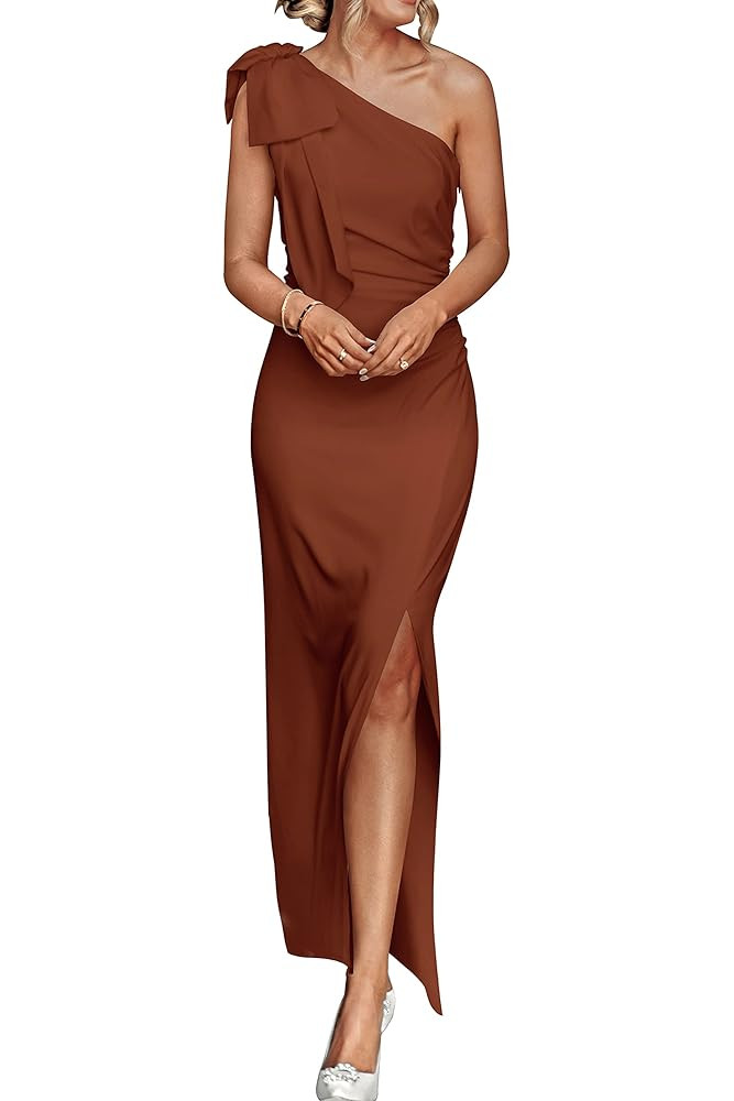 PRETTYGARDEN Women's Summer One Shoulder Long Formal Dresses Sleeveless Ruched Bodycon Wedding Gu... | Amazon (US)