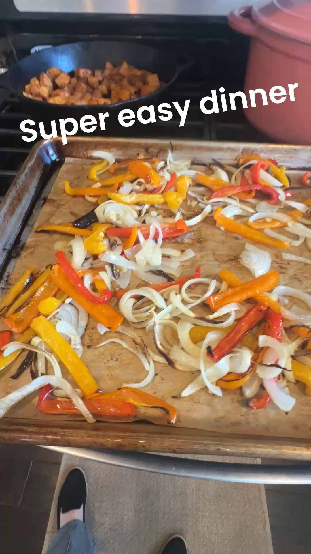 Want a ridiculously easy #dinner that takes 5 minutes prep and about 30 minutes in the oven?👍
I sliced some peppers and onions, put them on a parchment line sheet pan and drizzled with olive oil, salt and pepper. Roast at 425°F for about. 20 minutes. Add chicken sausage (these were amylu From Costco ( Paleo friendly) or sausages of your choice and roast another 10 to 15 minutes. Serve with brioche buns and some mustard for a delicious, budget, friendly crowd, pleasing meal. ￼😍

#LTKHome #LTKfoodie