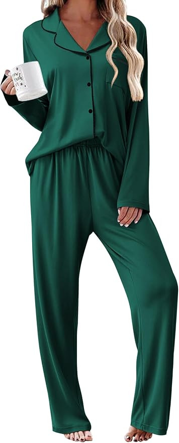 Ekouaer Womens Pajama Sets 2 Piece Long Sleeve Sleepwear Soft Button Down Pjs Lounge Set S-XXL | Amazon (US)